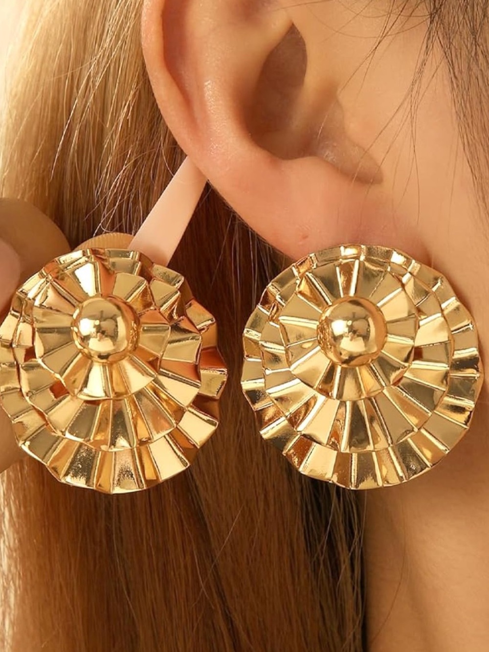 Shimmering Gold Sunburst Disc Earrings